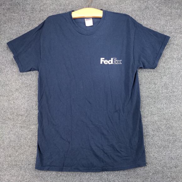FedEx Employee T Shirt Womens Size M Blue Graphic Logo Spell Out - Picture 2 of 12